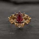 Bridal Set with Marquise Orange Padparadscha Sapphire (Lab-Grown) in Nature Style / Vineyard - Eden Garden Jewelry™