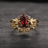 Engagement Ring with Marquise Orange Padparadscha Sapphire (Lab-Grown) in Nature Style / Vineyard - Eden Garden Jewelry™