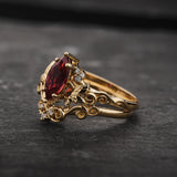 Bridal Set with Marquise Orange Padparadscha Sapphire (Lab-Grown) in Nature Style / Vineyard - Eden Garden Jewelry™