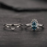 Bridal Set with Marquise Fancy Blue Diamond (Lab-Grown) in Flower Style / Iris - Eden Garden Jewelry™