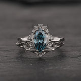 Engagement Ring with Marquise Fancy Blue Diamond (Lab-Grown) in Flower Style / Iris - Eden Garden Jewelry™