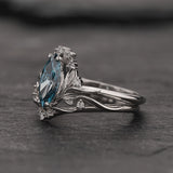 Bridal Set with Marquise Fancy Blue Diamond (Lab-Grown) in Flower Style / Iris - Eden Garden Jewelry™