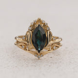 Floral Bridal Set with Marquise Teal Color-Changing Sapphire / Iris - Eden Garden Jewelry™