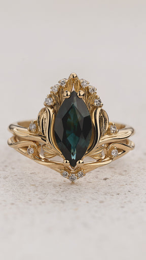 Floral Bridal Set with Marquise Teal Color-Changing Sapphire / Iris - Eden Garden Jewelry™