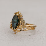 Floral Bridal Set with Marquise Teal Color-Changing Sapphire / Iris - Eden Garden Jewelry™