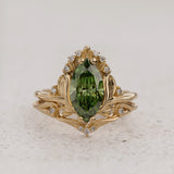 Floral Engagement Ring with Marquise Fancy Vivid Green Diamond / Iris - Eden Garden Jewelry™
