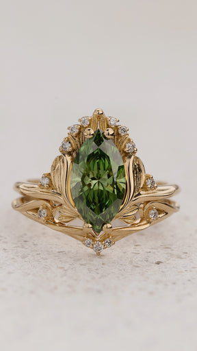 Floral Bridal Set with Marquise Green Diamond / Iris - Eden Garden Jewelry™