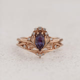 Bridal Set with Marquise Colour Changing Alexandrite and Floral Motif / Iris - Eden Garden Jewelry™