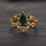 Natural Emerald Bridal Set with Matching Wedding Band / Vineyard - Eden Garden Jewelry™