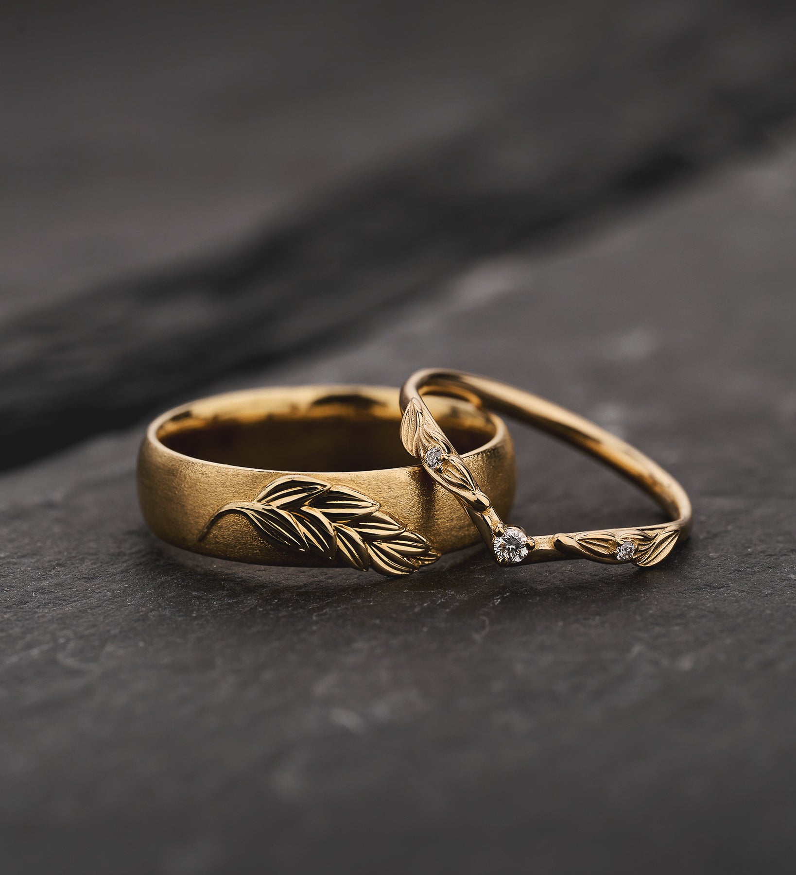 Leaf Couple Wedding Band Set / Palmira - Eden Garden Jewelry™