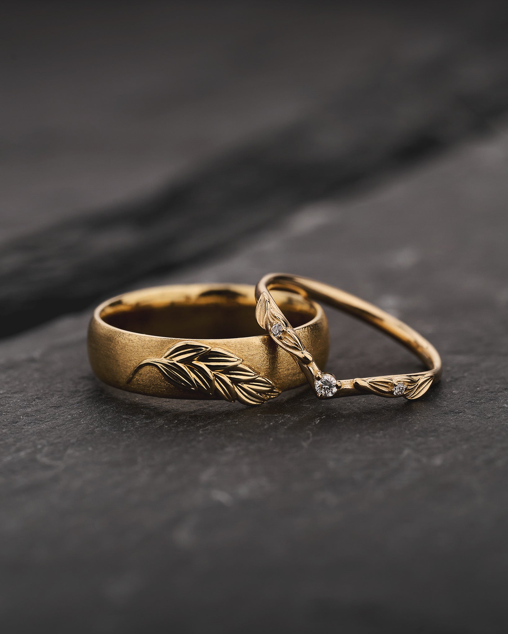 Leaf Couple Wedding Band Set / Palmira - Eden Garden Jewelry™