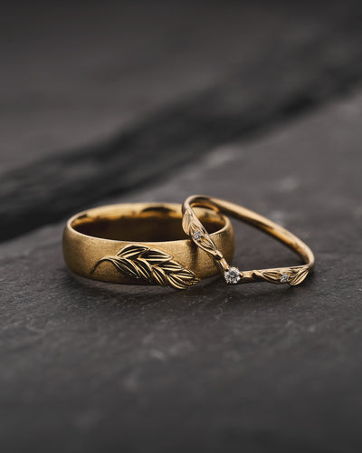 Leaf Couple Wedding Band Set / Palmira - Eden Garden Jewelry™