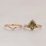 Elegant Bridal Set with Marquise Fantasy-Cut Green Sapphire / Amelia - Eden Garden Jewelry™