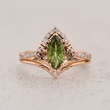 Elegant Bridal Set with Marquise Fantasy-Cut Green Sapphire / Amelia - Eden Garden Jewelry™