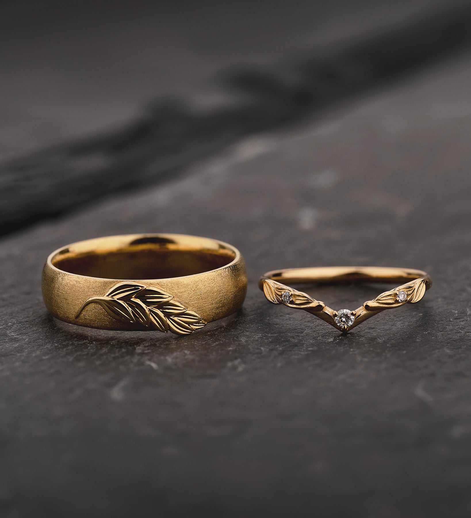 Leaf Couple Wedding Band Set / Palmira - Eden Garden Jewelry™