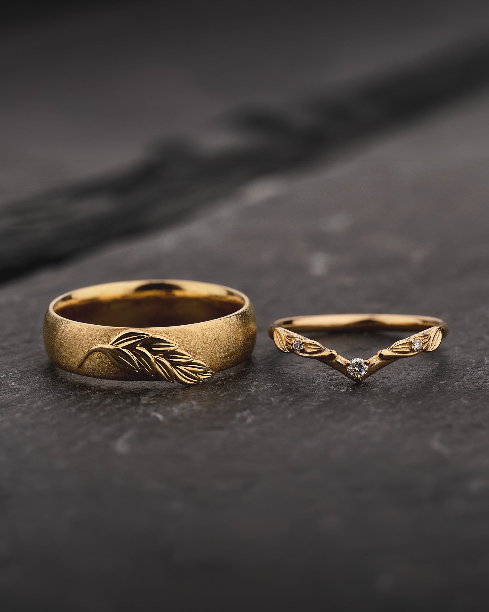 Leaf Couple Wedding Band Set / Palmira - Eden Garden Jewelry™
