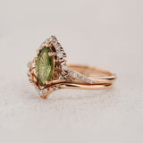 Elegant Bridal Set with Marquise Fantasy-Cut Green Sapphire / Amelia - Eden Garden Jewelry™