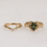 Unique rutile peridot bridal ring set, alternative promise ring with diamonds / Callisto - Eden Garden Jewelry™