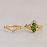 Leaf Bridal Set with Marquise Green Tourmaline / Palmira - Eden Garden Jewelry™