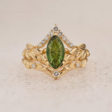 Leaf Engagement Ring with Marquise Green Tourmaline / Palmira - Eden Garden Jewelry™
