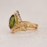 Leaf Bridal Set with Marquise Green Tourmaline / Palmira - Eden Garden Jewelry™