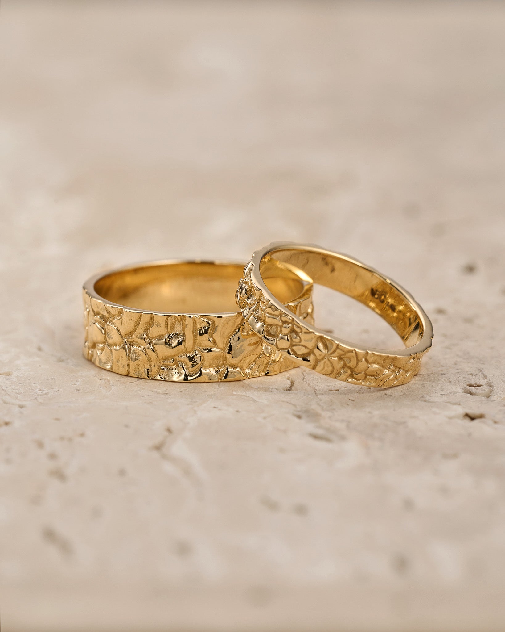 Wedding bands set for couple, rock textured rings - Eden Garden Jewelry™
