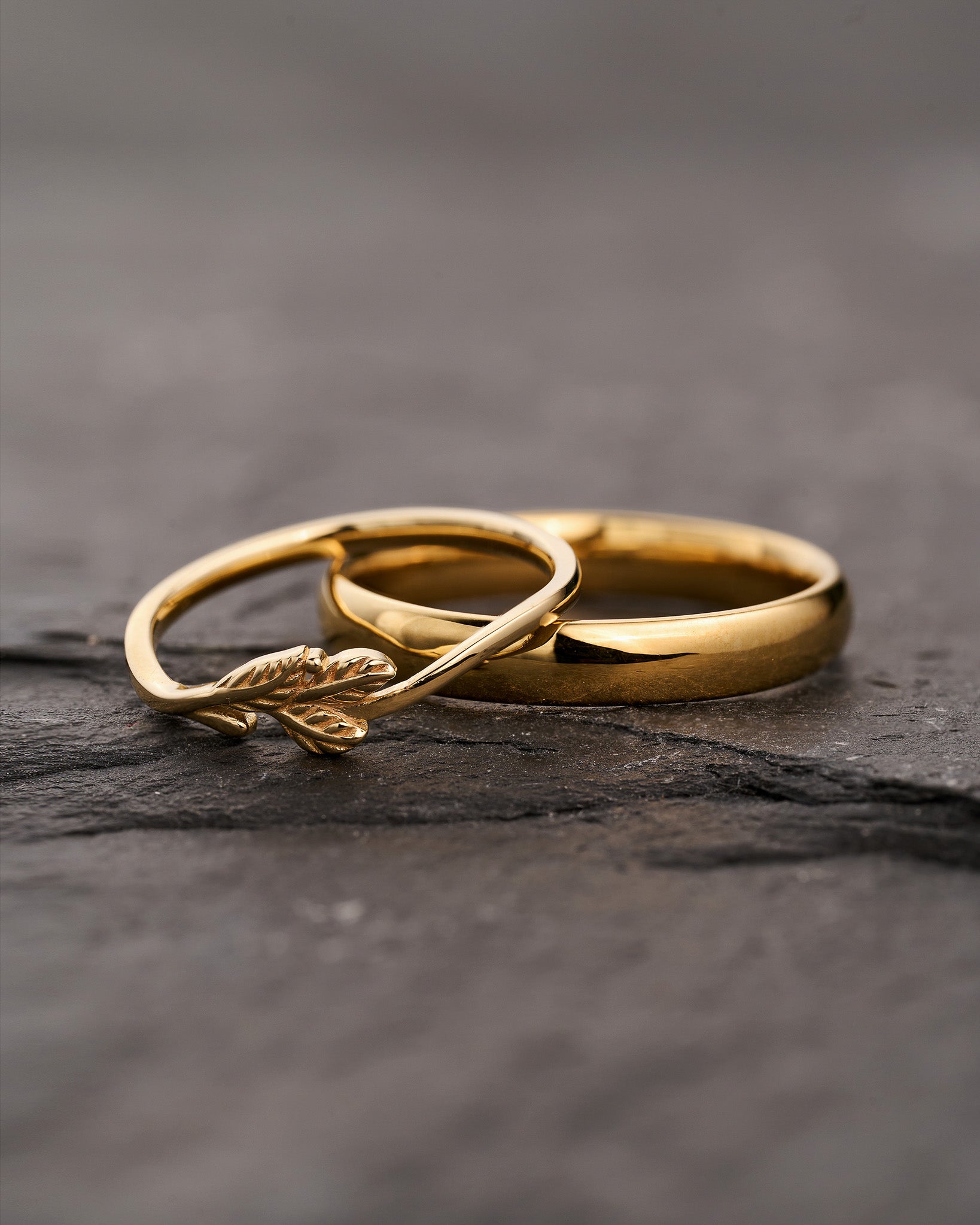 Wedding rings set for couples: classic band for him, dainty twig ring for her - Eden Garden Jewelry™