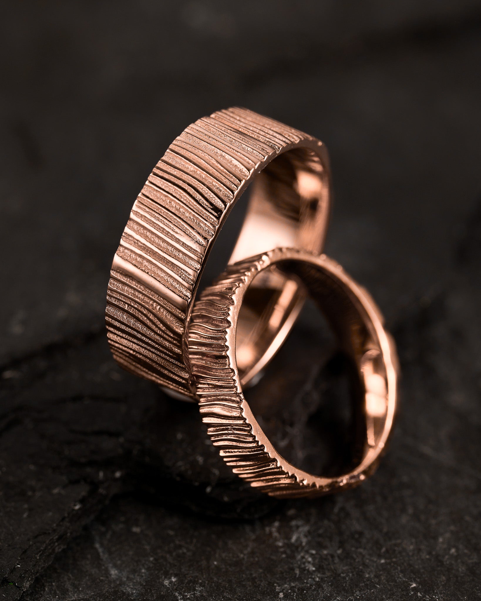 Wedding bands set for couple, saw wood rings - Eden Garden Jewelry™