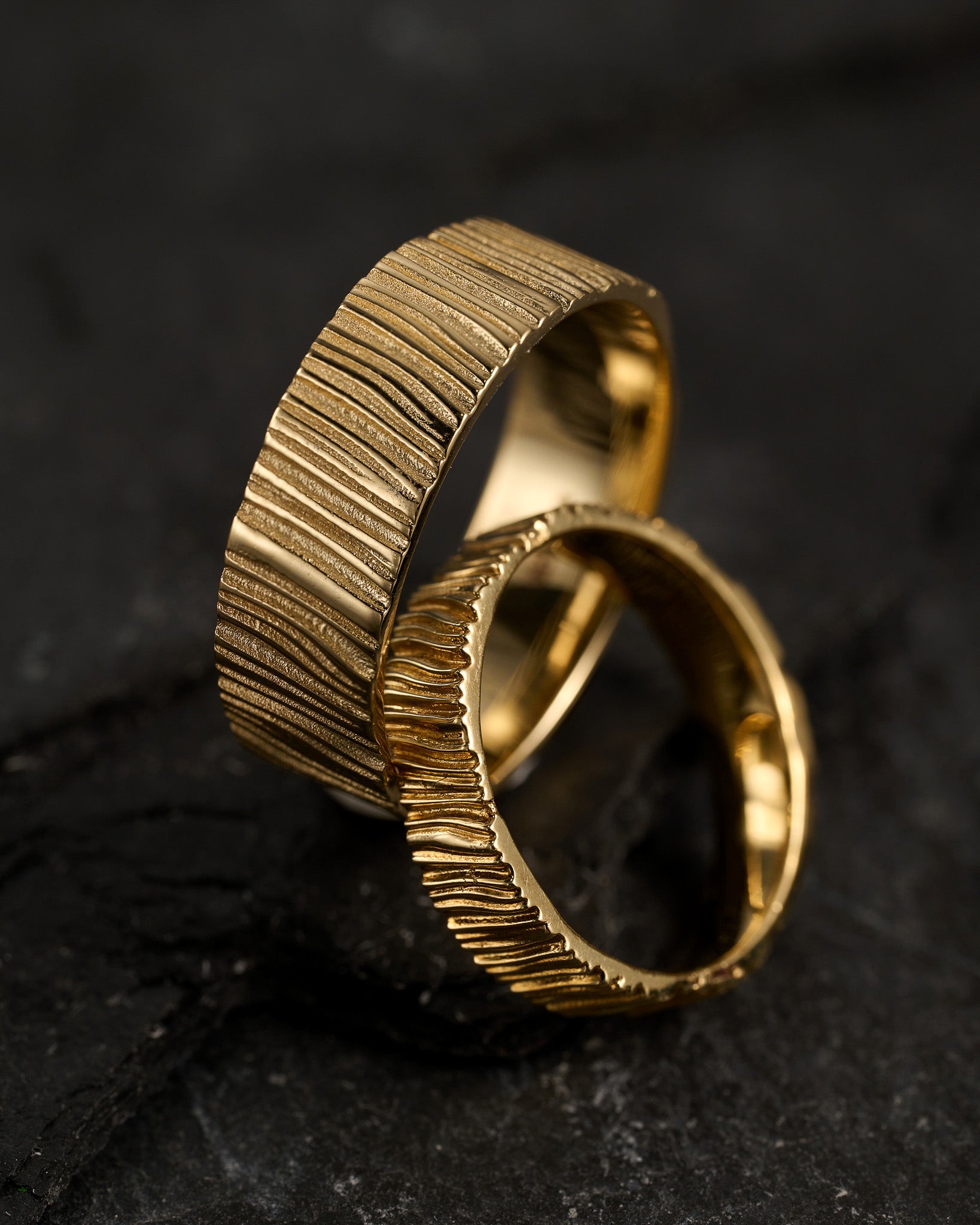 Wedding bands set for couple, saw wood rings - Eden Garden Jewelry™