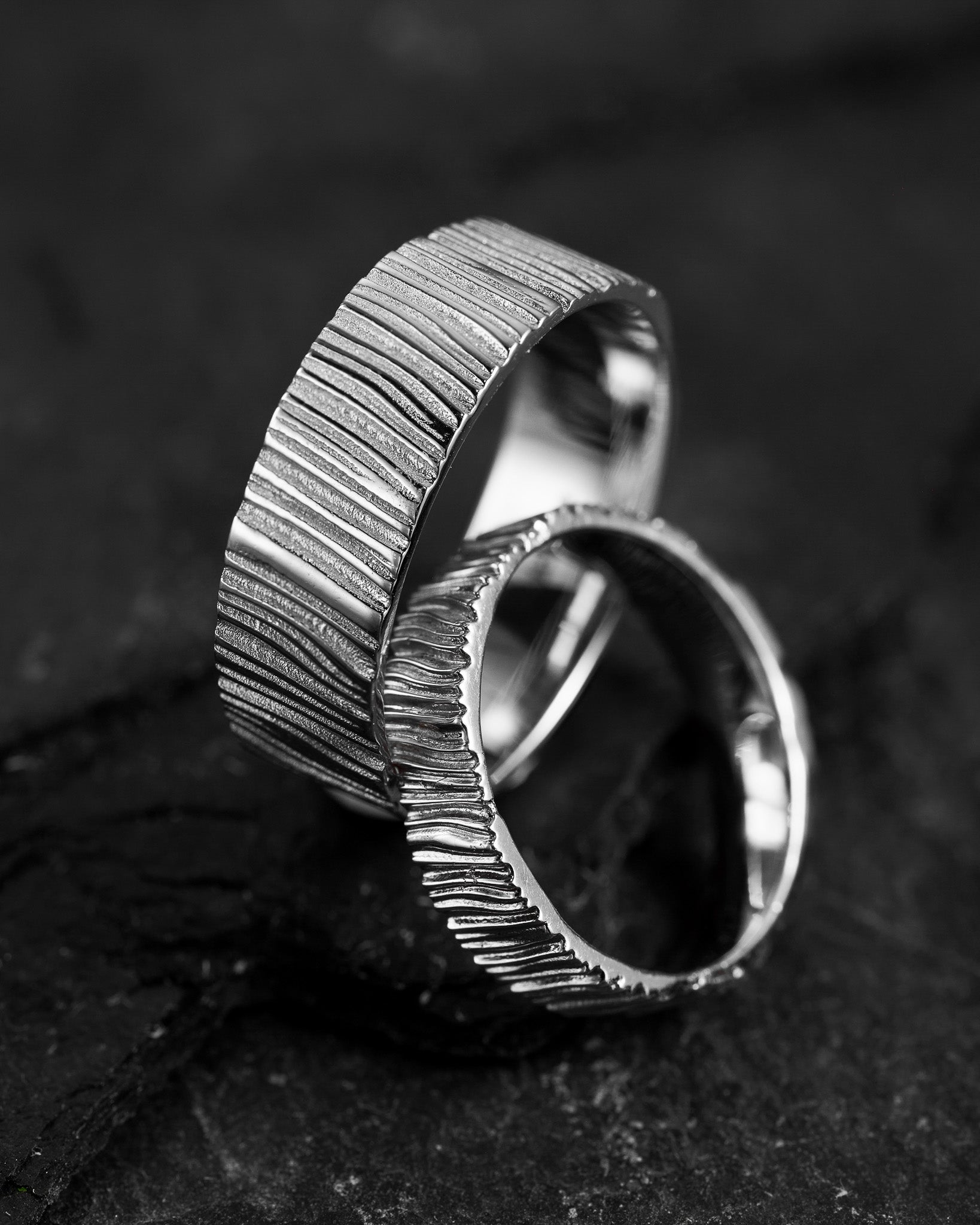 Wedding bands set for couple, saw wood rings - Eden Garden Jewelry™