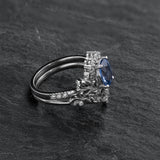 Bridal Set with Oval Blue (Natural) Sapphire and Diamond Crown / Sophie - Eden Garden Jewelry™