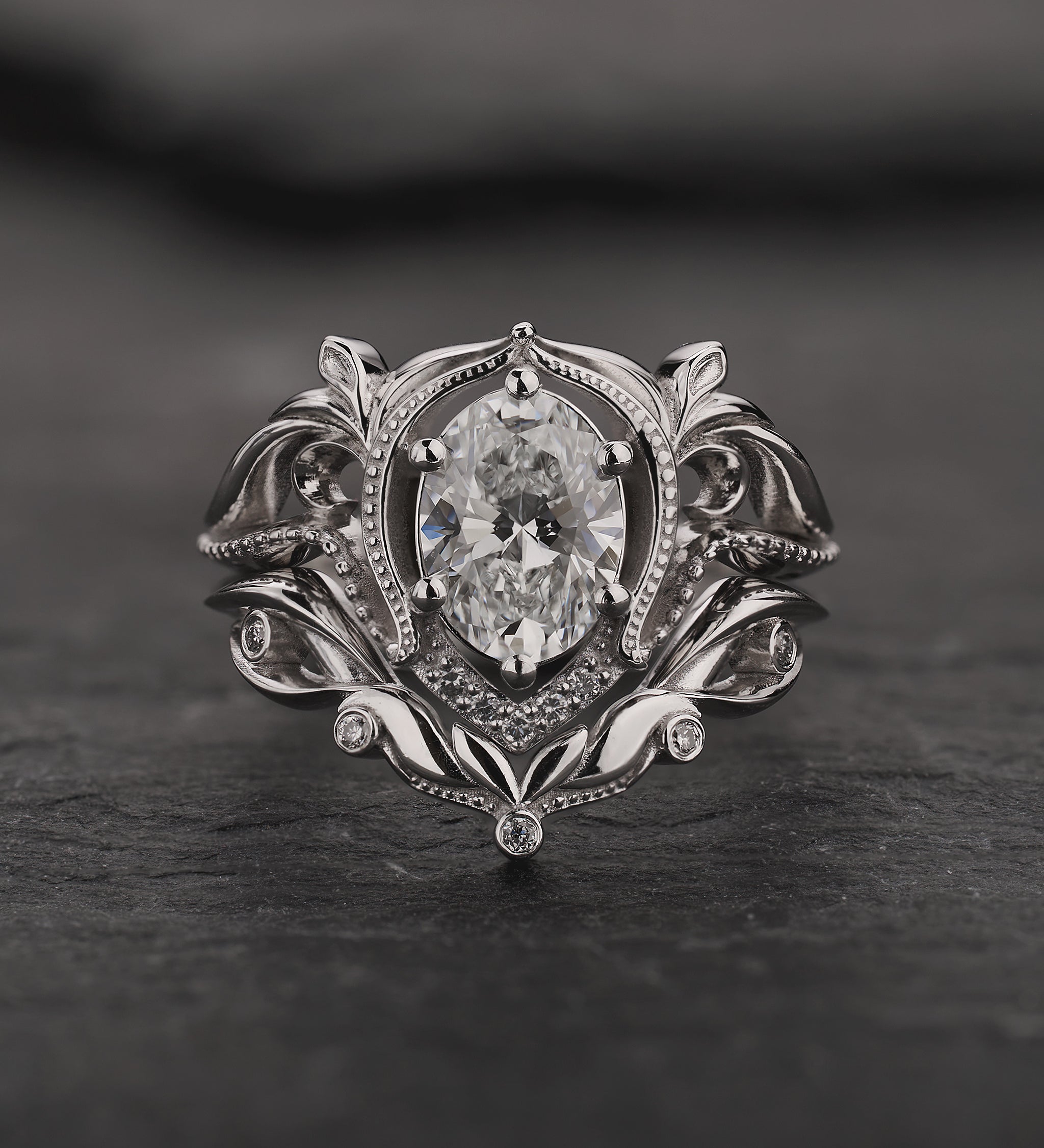 Oval lab grown diamond bridal ring set, fairy engagement and wedding rings / Lida - Eden Garden Jewelry™