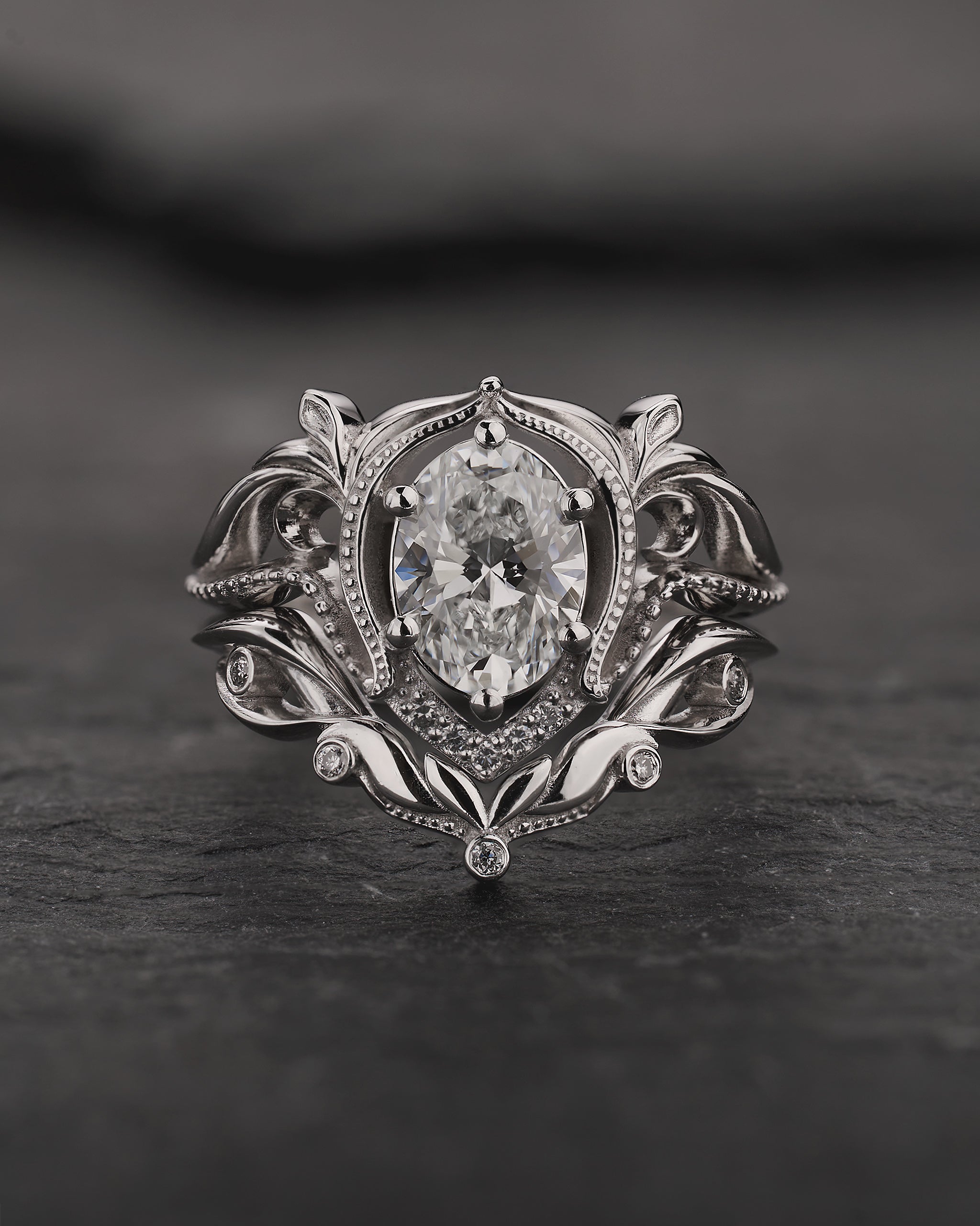 Oval lab grown diamond bridal ring set, fairy engagement and wedding rings / Lida - Eden Garden Jewelry™