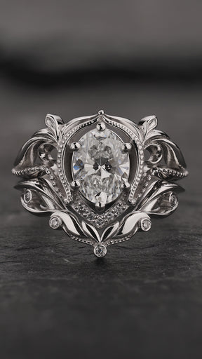 Oval lab grown diamond bridal ring set, fairy engagement and wedding rings / Lida - Eden Garden Jewelry™