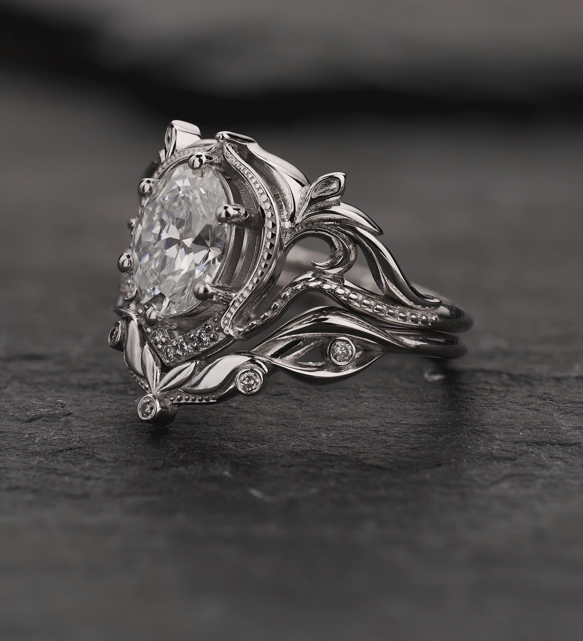 Oval lab grown diamond bridal ring set, fairy engagement and wedding rings / Lida - Eden Garden Jewelry™