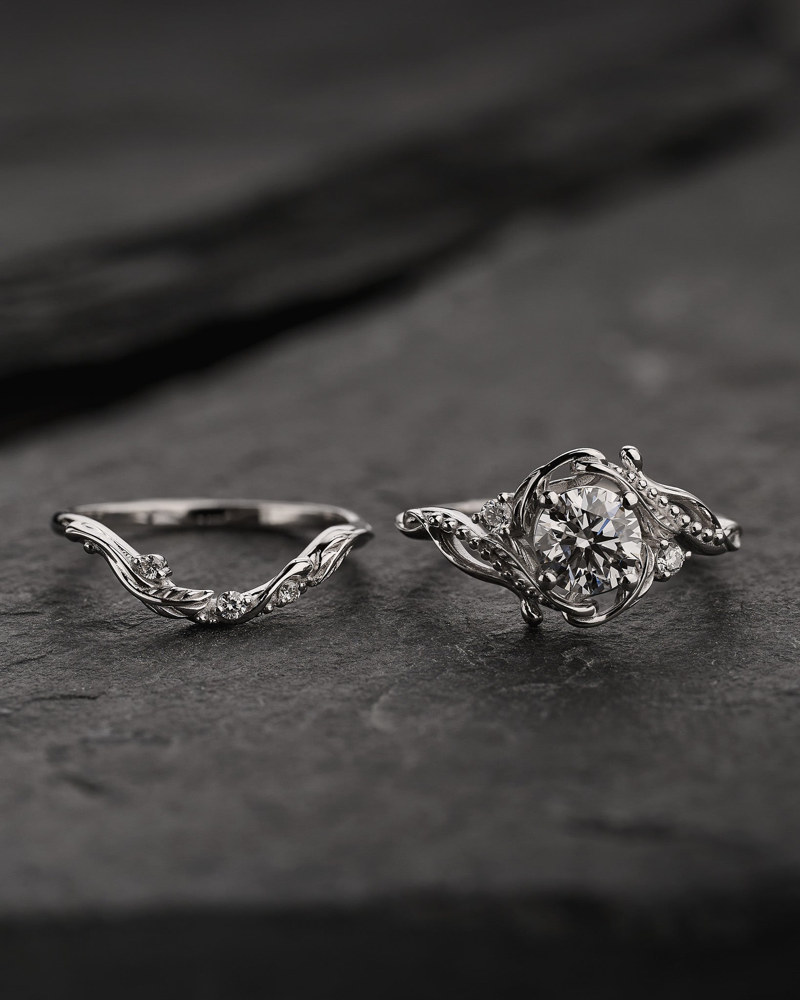 White gold bridal ring set with lab grown diamond / Undina - Eden Garden Jewelry™