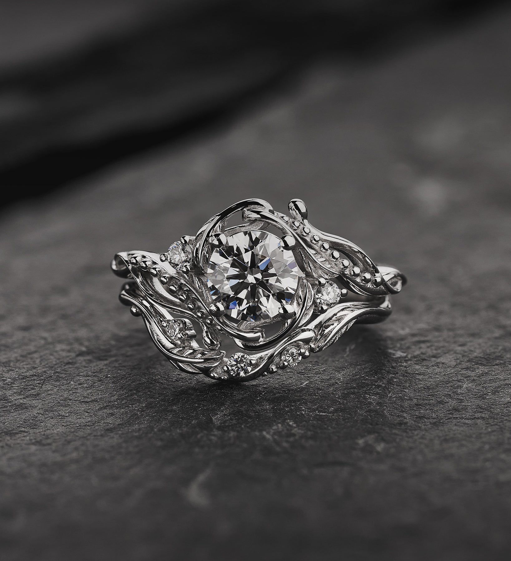 White gold bridal ring set with lab grown diamond / Undina - Eden Garden Jewelry™