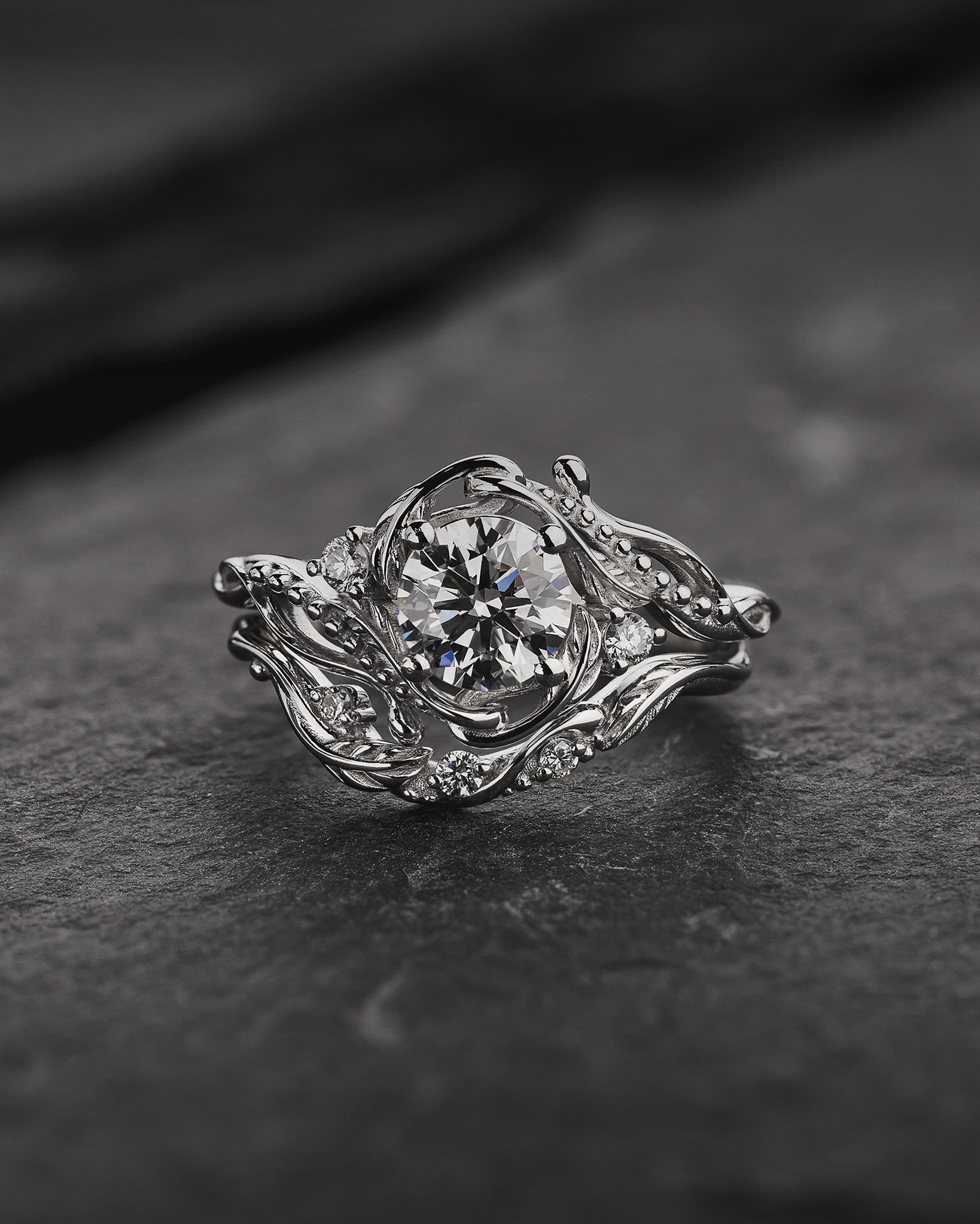 White gold bridal ring set with lab grown diamond / Undina - Eden Garden Jewelry™