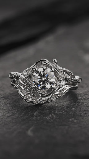 White gold bridal ring set with lab grown diamond / Undina - Eden Garden Jewelry™