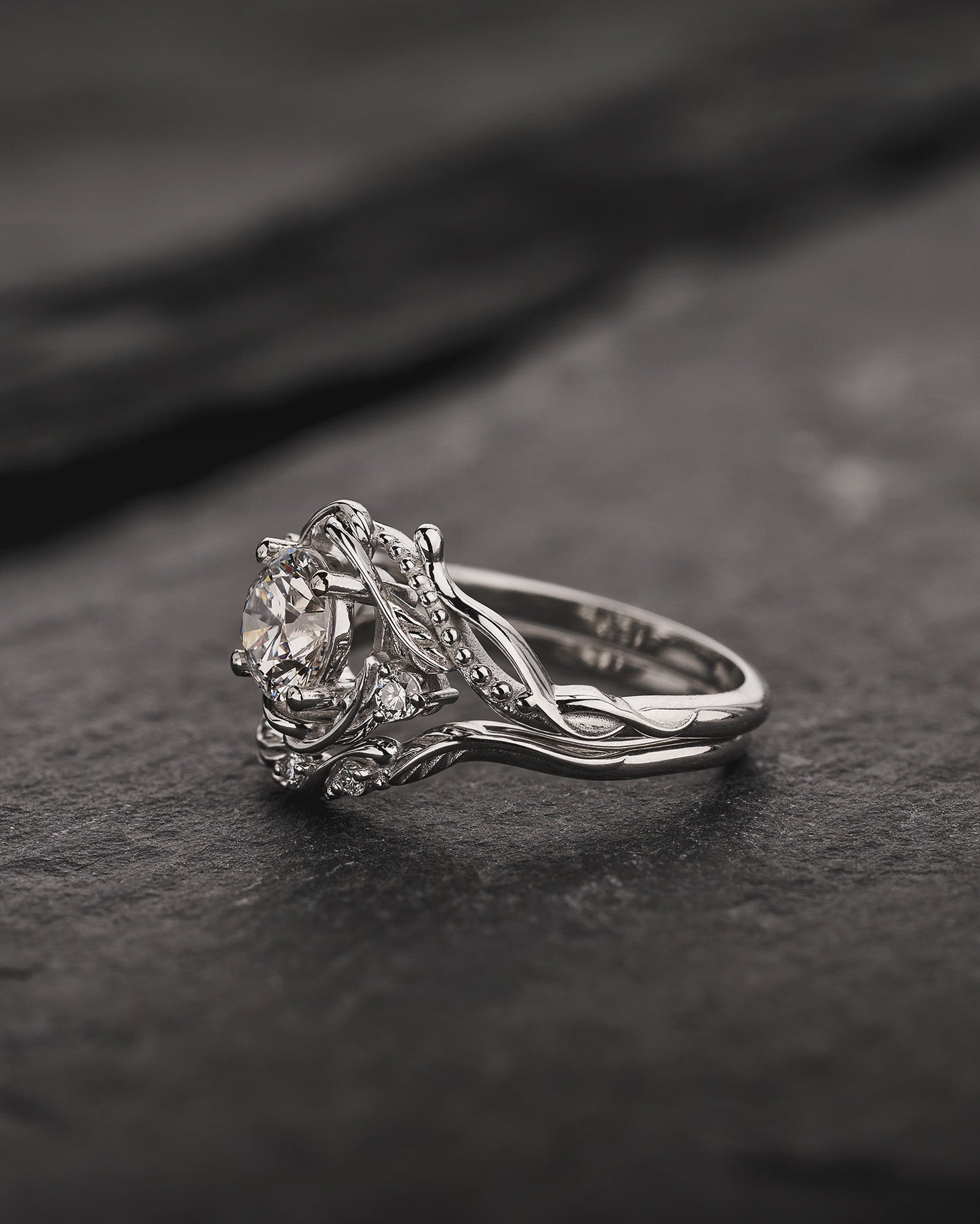 White gold bridal ring set with lab grown diamond / Undina - Eden Garden Jewelry™