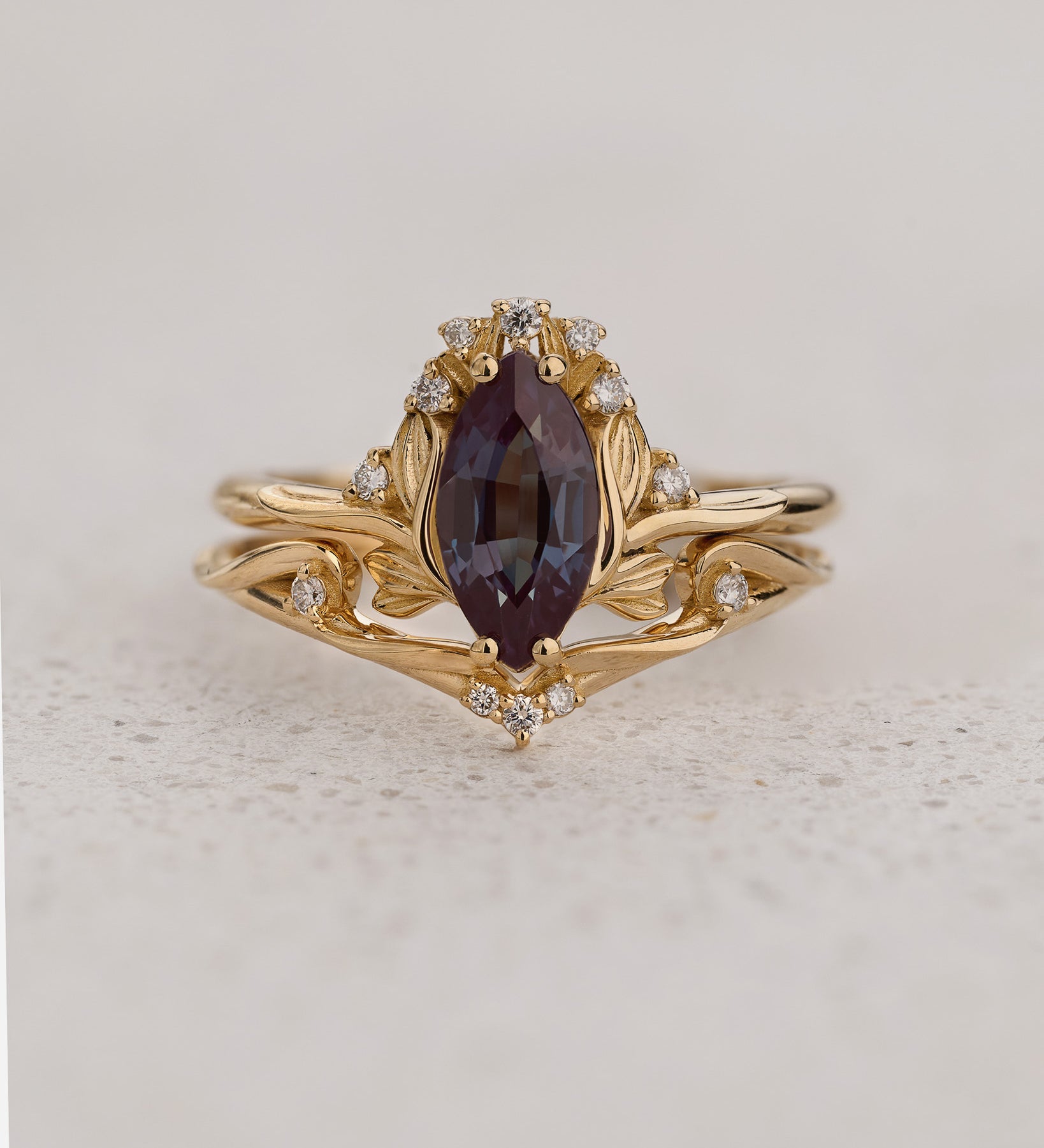 Bridal Set in Floral Design with Marquise Colour Changing Alexandrite / Iris - Eden Garden Jewelry™