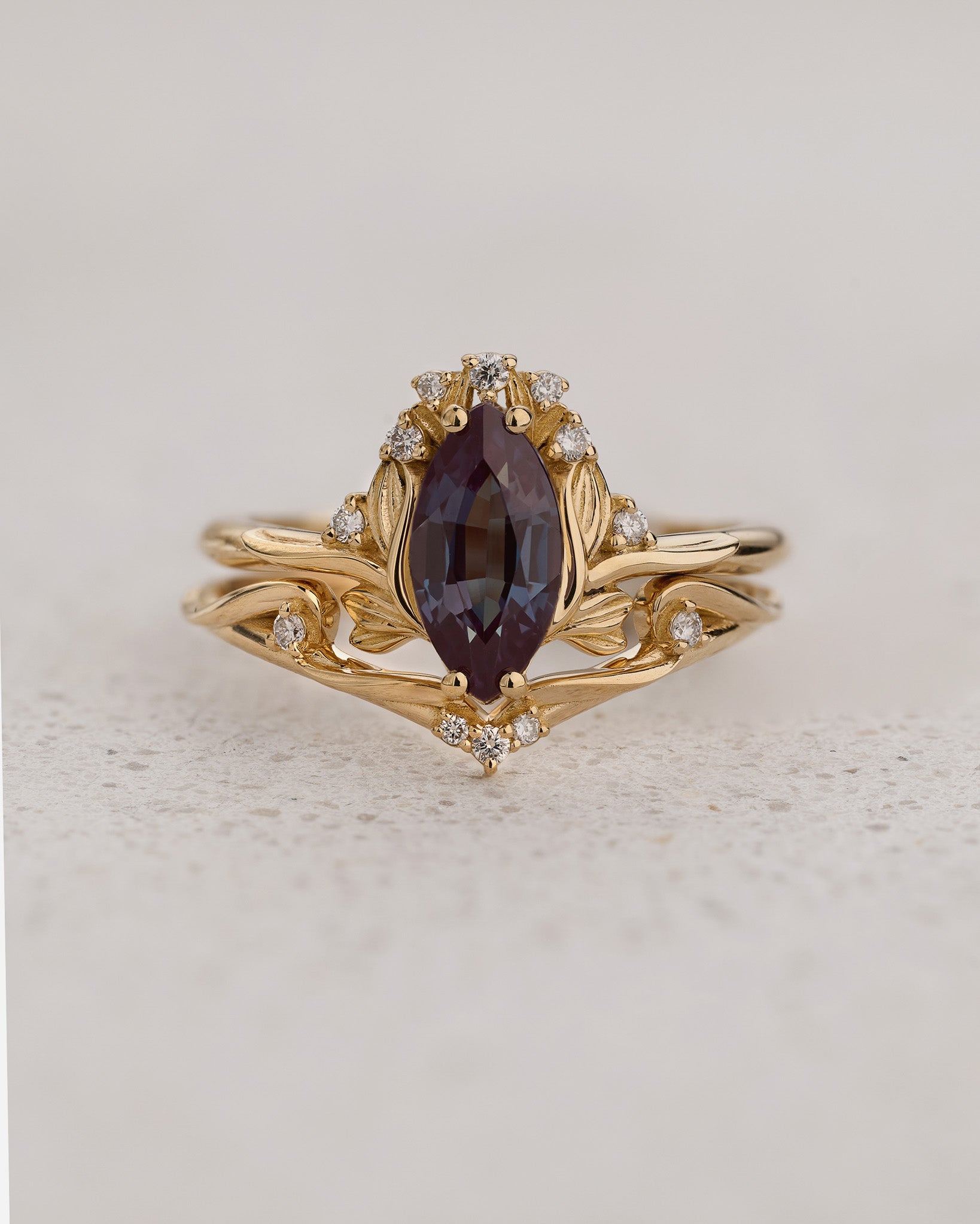 Bridal Set in Floral Design with Marquise Colour Changing Alexandrite / Iris - Eden Garden Jewelry™