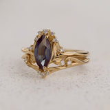 Bridal Set in Floral Design with Marquise Colour Changing Alexandrite / Iris - Eden Garden Jewelry™