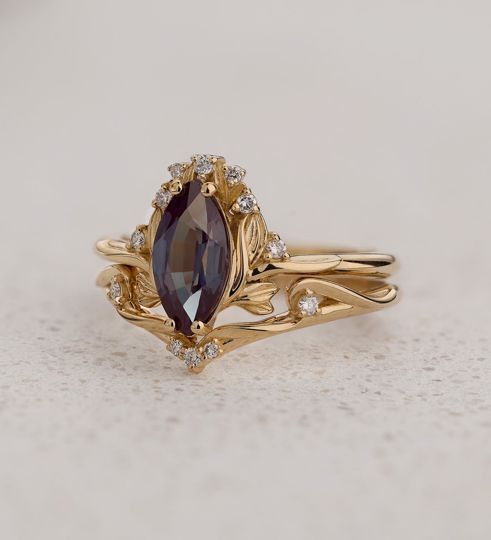 Bridal Set in Floral Design with Marquise Colour Changing Alexandrite / Iris - Eden Garden Jewelry™