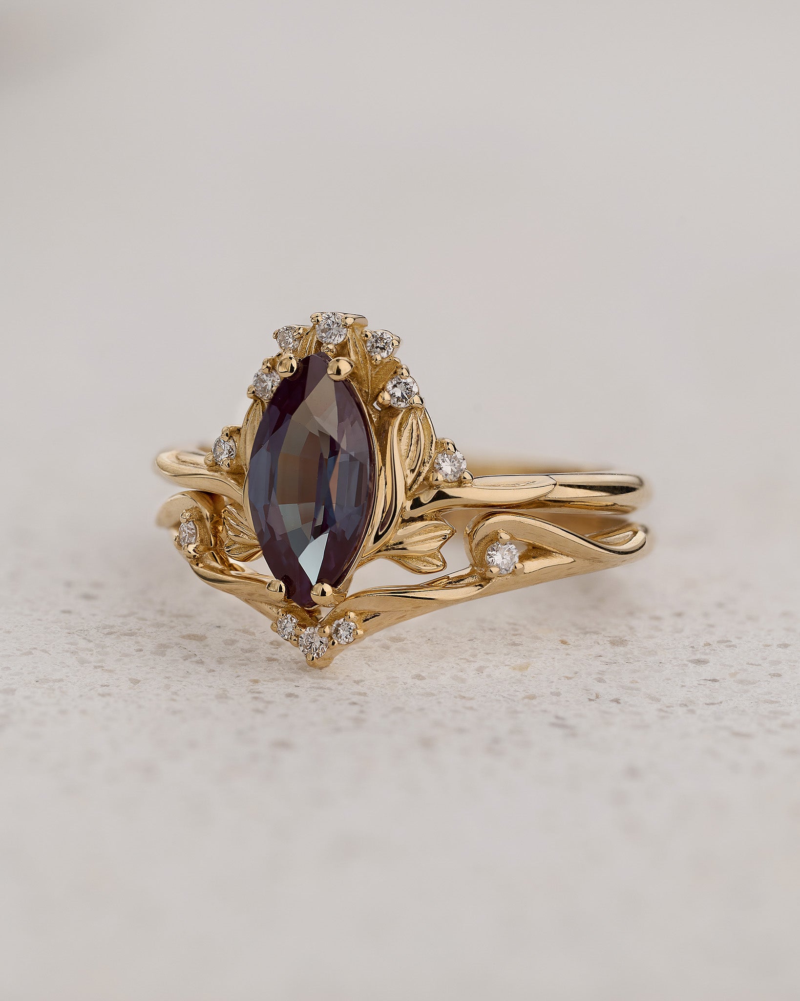 Bridal Set in Floral Design with Marquise Colour Changing Alexandrite / Iris - Eden Garden Jewelry™