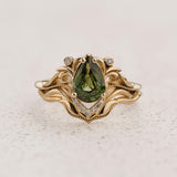 Art Nouveau Engagement Ring with Pear-Cut Green Sapphire / Lida - Eden Garden Jewelry™