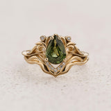 Art Nouveau Bridal Set with Pear-Cut Green Sapphire / Lida - Eden Garden Jewelry™