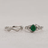 Bridal Set with Pear-Cut Emerald and Leaf Motifs / Azalea - Eden Garden Jewelry™