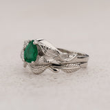 Bridal Set with Pear-Cut Emerald and Leaf Motifs / Azalea - Eden Garden Jewelry™
