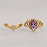 Ornate engagement ring set with amethyst, vintage inspired gold rings / Lida - Eden Garden Jewelry™
